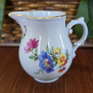 Furstenberg Germany Porcelain Creamer Pitcher Floral Gold Accent Cottagecore